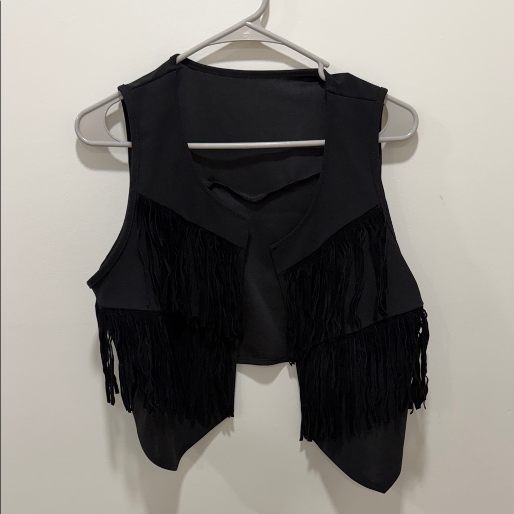 Black Fringe Crop Vest
